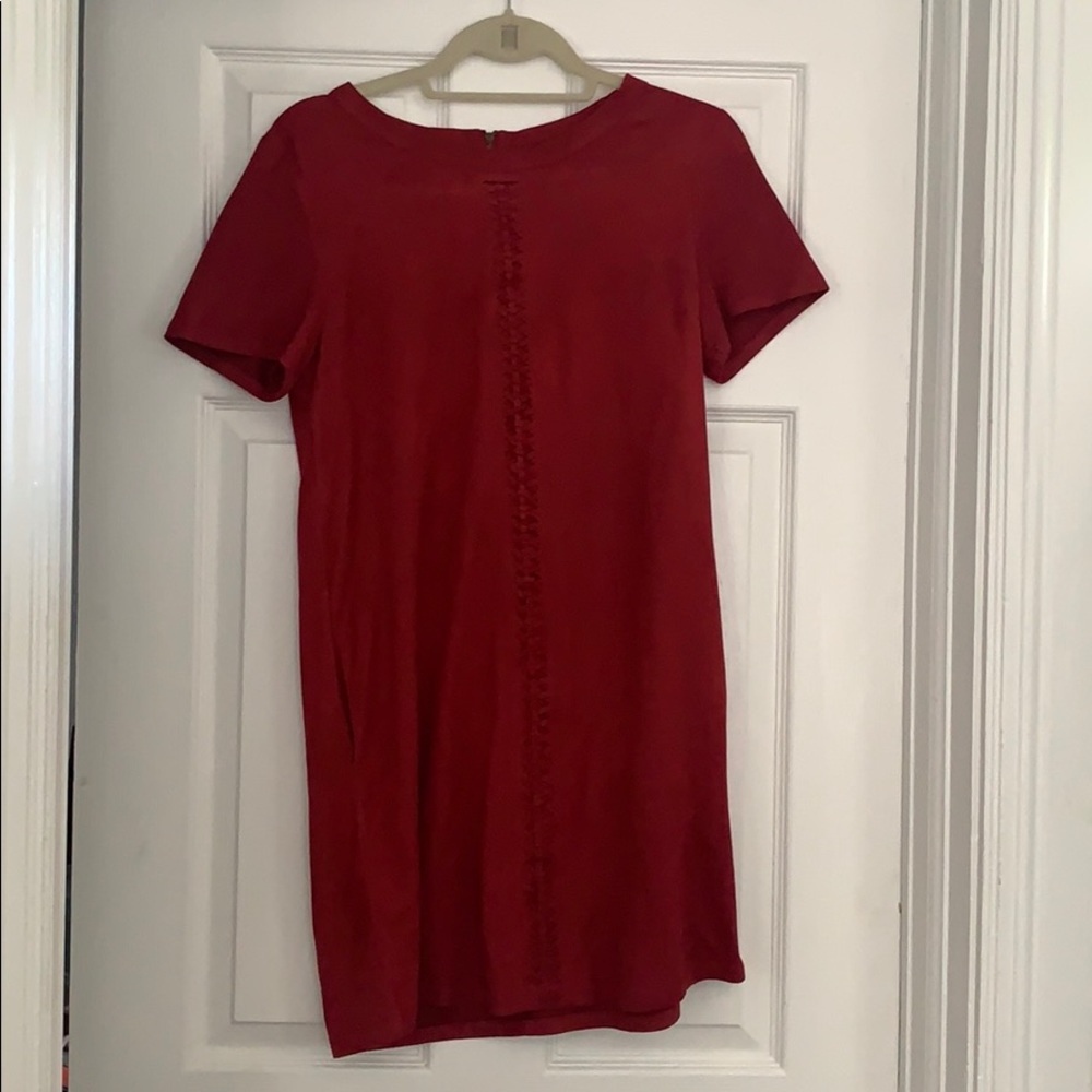 Suede Aline Red Shortsleeve Dress w/ Pockets